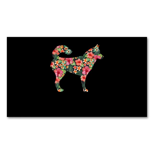 Hund | Siberische Husky Blume Funny Dog Silhouette Magnetische Visitenkarte (Vorderseite)