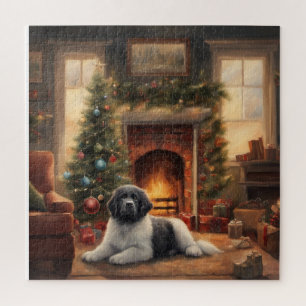 Hund sitzt vor einem Weihnachtsbaum Puzzle