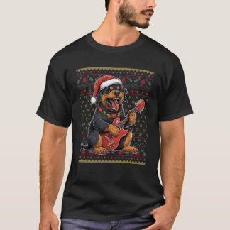 Hund spielen Gitarre Weihnachtsmannmütze Xmas Ugly T-Shirt