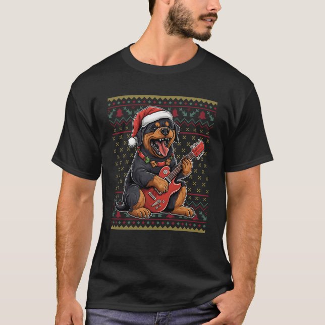 Hund spielen Gitarre Weihnachtsmannmütze Xmas Ugly T-Shirt (Vorderseite)
