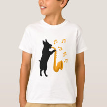 Hund spielt Jazz-Saxophon Lustiges Design für Kind