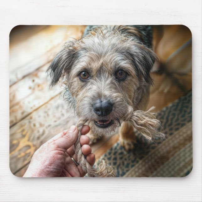 Hund spielt mit Seil Mousepad (Vorne)