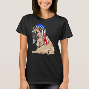 Hund Süßer Mops Retro-Amerikanische-Flagge Stolz T-Shirt