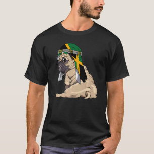 Hund Süßer Mops Retro Jamaika-Flagge Stolz T-Shirt