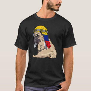 Hund Süßer Mops Retro Kolumbien-Flagge Stolz T-Shirt