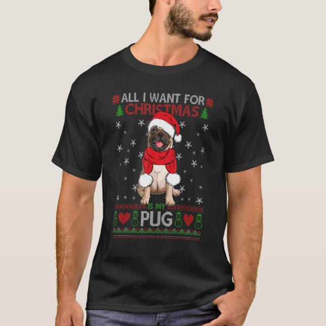 Hund  Süßer Mops Santa Hut hässlicher Weihnachtspu T-Shirt (Vorderseite)