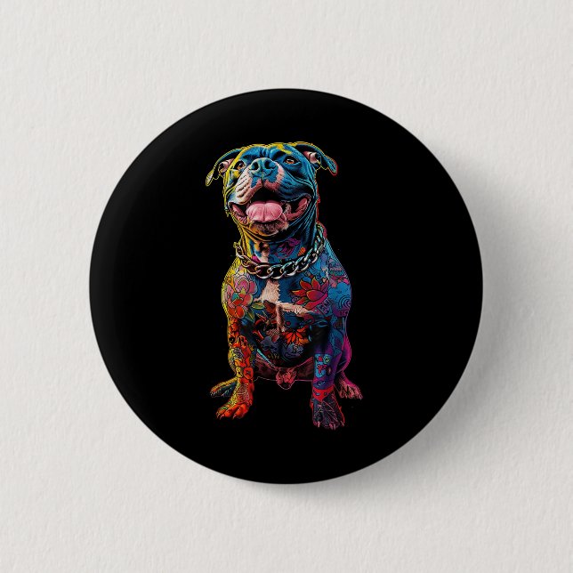 Hund Tattoos Pitbuli Tattoooed farbenfrohe tattooi Button (Vorderseite)