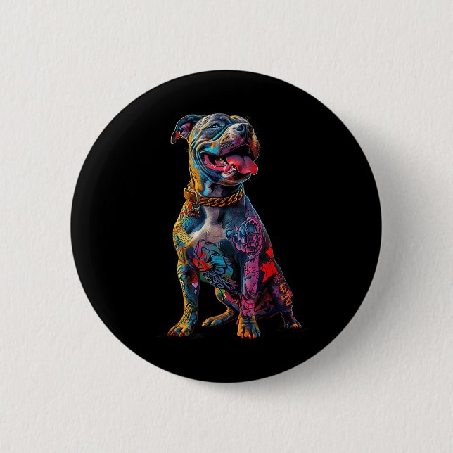 Hund Tattoos Pitbuli Tattoooed farbenfrohe tattooi Button (Vorderseite)
