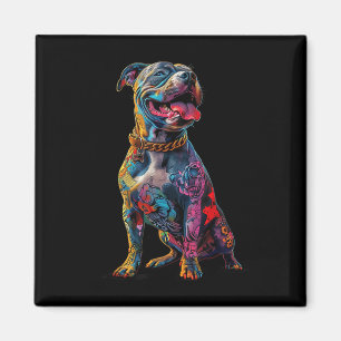 Hund Tattoos Pitbuli Tattoooed farbenfrohe tattooi Magnet