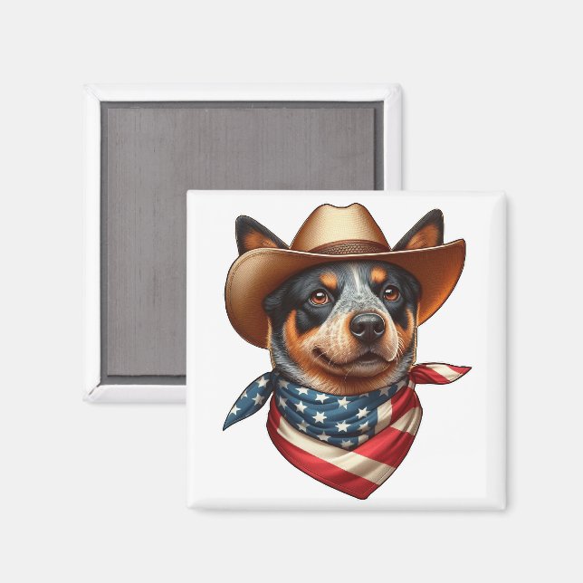 Hund tragen einen Hut und eine amerikanische Flagg Magnet (Vorderseite/Rückseite)