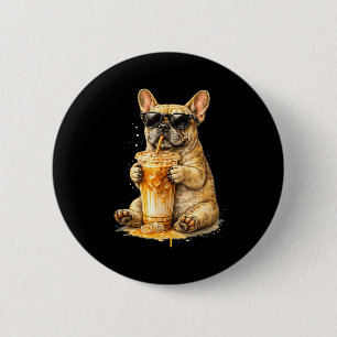 Hund trinkt eisgekühlten Kaffee Meme lustiges Tier Button