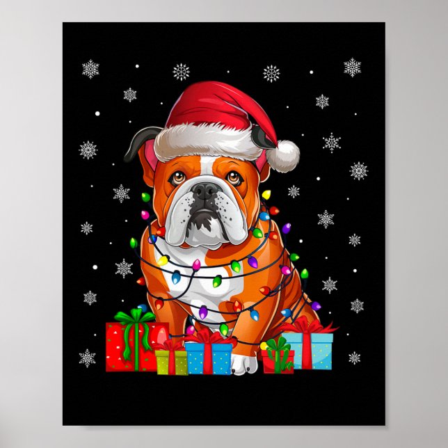 Hund Ugly Xmas Lights Weihnachtsmannmütze American Poster (Vorne)