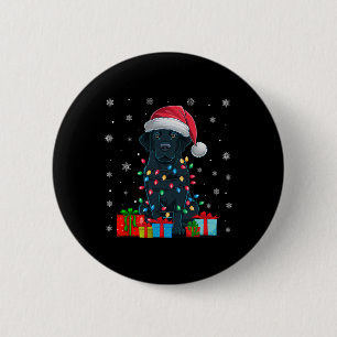 Hund Ugly Xmas Lights Weihnachtsmannmütze Black La Button