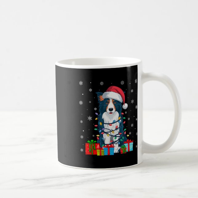 Hund Ugly Xmas Lights Weihnachtsmannmütze Border C Kaffeetasse (Rechts)