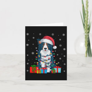 Hund Ugly Xmas Lights Weihnachtsmannmütze Border C Karte