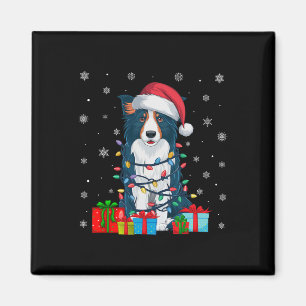Hund Ugly Xmas Lights Weihnachtsmannmütze Border C Magnet