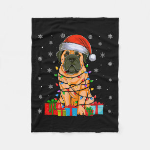 Hund Ugly Xmas Lights Weihnachtsmannmütze Englisch Fleecedecke