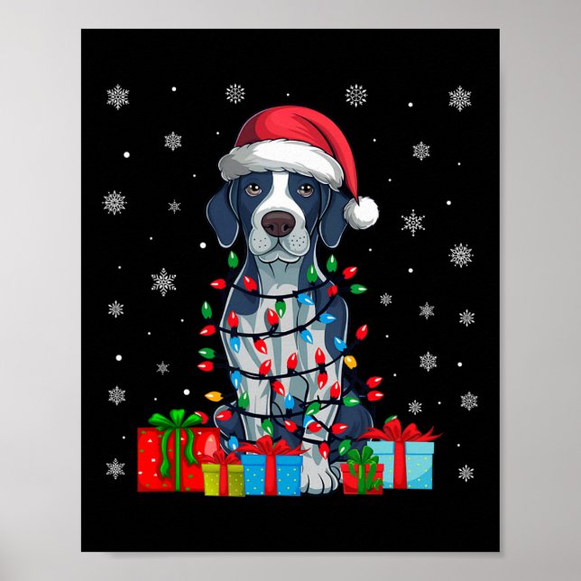 Hund Ugly Xmas Lights Weihnachtsmannmütze Englisch Poster (Vorne)