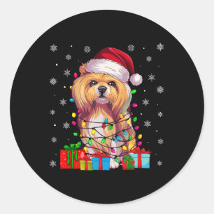 Hund Ugly Xmas Lights Weihnachtsmannmütze Lhasa Ap Runder Aufkleber