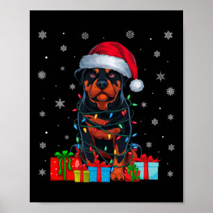 Hund Ugly Xmas Lights Weihnachtsmannmütze Rottweil Poster