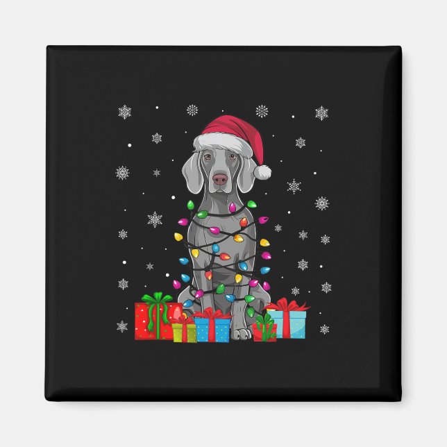 Hund Ugly Xmas Lights Weihnachtsmannmütze Weimaran Magnet (Vorne)