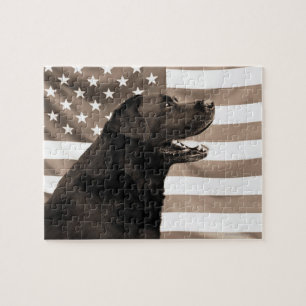 Hund und amerikanische Flagge Puzzle