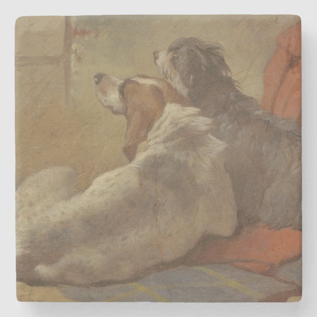 Hund und Bartollie (zwei Hunde) (Tiere) Steinuntersetzer (Vorderseite)