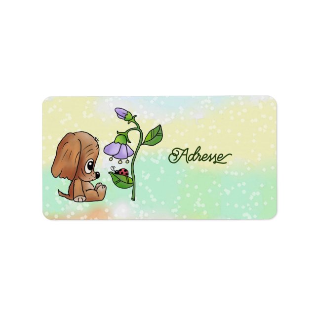 Hund und Blume Adressaufkleber (Vorne)