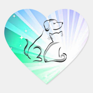 Hund und CAT in schimmernden Lichtaufklebern. Herz-Aufkleber