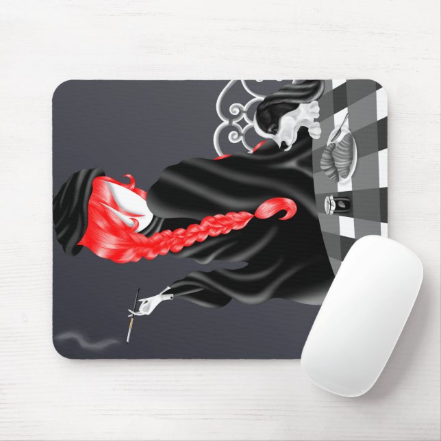 Hund und Dame im französischen Café   Mousepad (Mit Mouse)