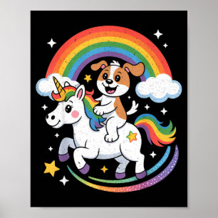Hund und Einhorn Weltraum Galaxie Regenbogen Hunde Poster