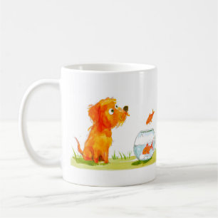 Hund und Goldfisch Cartoon Kaffeetasse