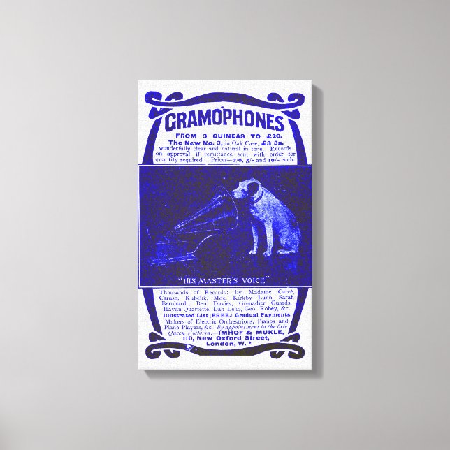 Hund und Grammophon Leinwanddruck (Vorderseite)