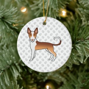Hund und Hunde und Pfoten aus Rot und Weiß Keramik Ornament
