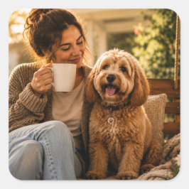 Hund und Kaffee Quadratischer Aufkleber