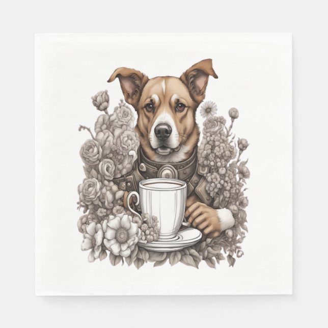 Hund und Kaffeetasse Serviette (Vorderseite)