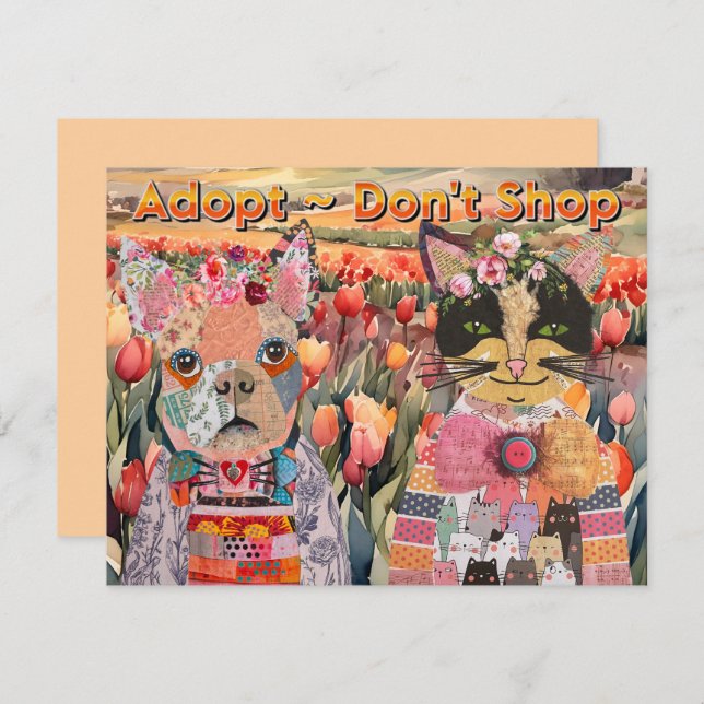 Hund und Katze Adoptier Grußkarte nicht kaufen Einladung (Vorne/Hinten)