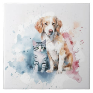 Hund und Katze beste Freunde Fliese