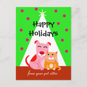 Hund und Katze für Haustiere Feiertagspostkarte