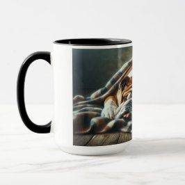 Hund und Katze klopfen zusammen. Tasse