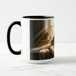 Hund und Katze kuscheln. Tasse