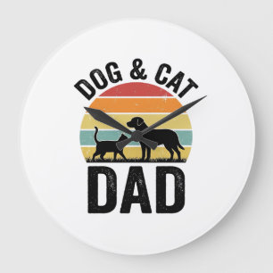 Hund und Katze Papa Vintage Haustierliebhaber-Shir Große Wanduhr