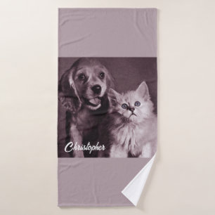 Hund und Katze, Personalisiert nachsehen Badehandtuch