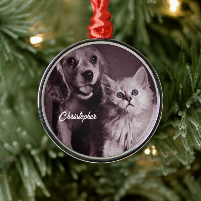 Hund und Katze, Personalisiert nachsehen Ornament Aus Metall (Baum)