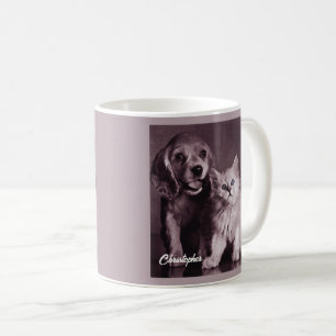 Hund und Katze, Personalisierter Blick nach oben Kaffeetasse