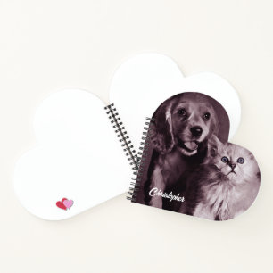 Hund und Katze, Personalisierter Blick nach oben Notizbuch