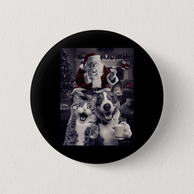 Hund und Katze Selfie mit Weihnachten Button (Vorderseite)