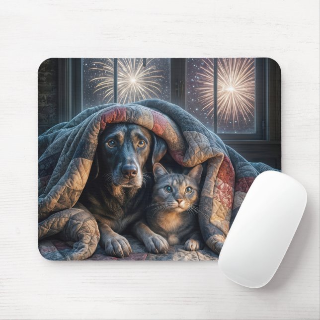 Hund und Katze unter einem Quilt Mousepad (Mit Mouse)