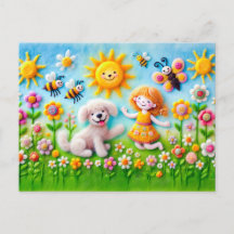 Hund und Kind im Blumengarten fühlen