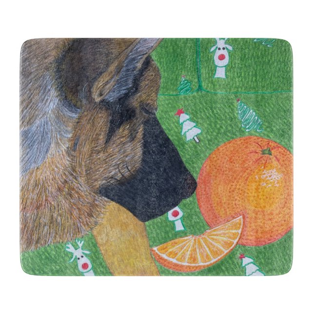 Hund und orange Schneidbrett Schneidebrett (Vorderseite)